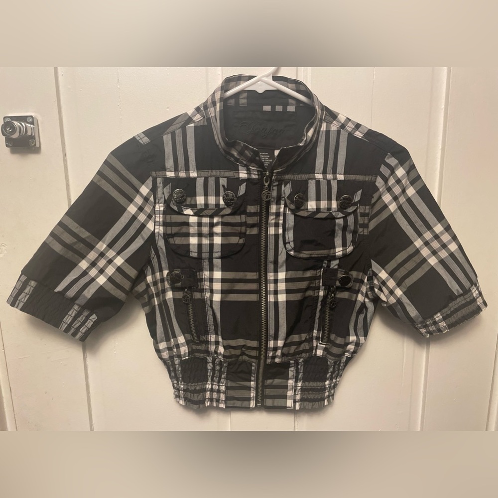 JOU JOU Cropped Plaid Zip-Up